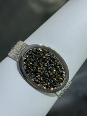 LIV Platinum Sterling Silver Oval Design Unique Bold Hand Made Hammered Cuff Bangle Bracelet Gift