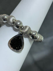 LIV Platinum Sterling Silver Pave Round Bead Design Stretch Halo Hand Made Dangle Tennis Stack Bracelet Gift