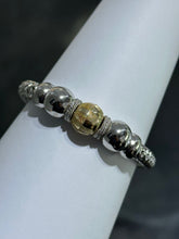 LIV 18k Yellow Gold Sterling Silver Diamond Cut Bead Design Stretch Halo Hand Made Tennis Stack Bracelet Gift