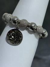 LIV Platinum Sterling Silver Diamond Cut Bead Design Stretch Halo Hand Made Tennis Dangle Stack Bracelet Gift