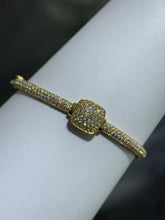LIV 18k Yellow Gold Sterling Silver Pave White Sapphire Cushion Design Halo Hand Made Bangle Stack Bracelet Gift