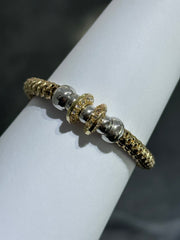 LIV 18k Yellow Gold Sterling Silver Diamond Cut Bead Design Halo Mesh Hand Made Stretch Bangle Stack Bracelet Gift