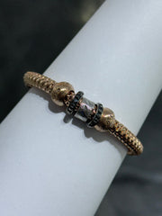 LIV 18k Rose Gold Sterling Silver Diamond Cut Bead Design Halo Mesh Hand Made Stretch Bangle Stack Bracelet Gift