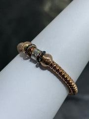 LIV 18k Rose Gold Sterling Silver Diamond Cut Bead Design Halo Mesh Hand Made Stretch Bangle Stack Bracelet Gift