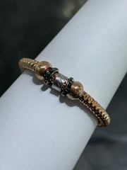 LIV 18k Rose Gold Sterling Silver Diamond Cut Bead Design Halo Mesh Hand Made Stretch Bangle Stack Bracelet Gift