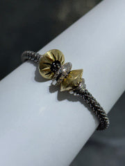 LIV 18k Yellow Gold Sterling Silver Diamond Cut Bead Design Halo Mesh Hand Made Tennis Bangle Stack Bracelet Gift