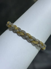LIV 18k Yellow Gold Sterling Silver Twisted Braid Design Halo Mesh Hand Made Magnetic Lock Tennis Bangle Stack Bracelet Gift