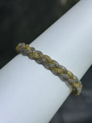 LIV 18k Yellow Gold Sterling Silver Twisted Braid Design Halo Mesh Hand Made Magnetic Lock Tennis Bangle Stack Bracelet Gift