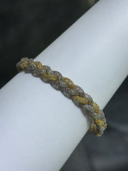 LIV 18k Yellow Gold Sterling Silver Twisted Braid Design Halo Mesh Hand Made Magnetic Lock Tennis Bangle Stack Bracelet Gift