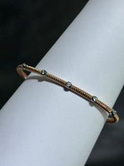 LIV 18k Rose Gold Sterling Silver White Sapphire Bezel Design Halo Hand Made Cable Cuff Bangle Stack Bracelet Gift