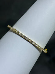 LIV 18k Yellow Gold Sterling Pave White Sapphire Thin Round Stone Design Hand Made Hinged Bangle Stack Bracelet Gift