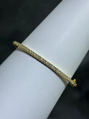 LIV 18k Yellow Gold Sterling Pave White Sapphire Thin Round Stone Design Hand Made Hinged Bangle Stack Bracelet Gift