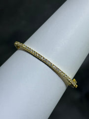 LIV 18k Yellow Gold Sterling Pave White Sapphire Thin Round Stone Design Hand Made Hinged Bangle Stack Bracelet Gift