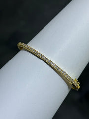LIV 18k Yellow Gold Sterling Pave White Sapphire Thin Round Stone Design Hand Made Hinged Bangle Stack Bracelet Gift