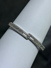 LIV Platinum Sterling Pave White Sapphire Unique Vintage Design Hand Made Hinged Bangle Stack Bracelet Gift