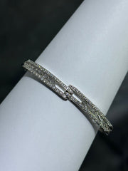 LIV Platinum Sterling Pave White Sapphire Unique Vintage Design Hand Made Hinged Bangle Stack Bracelet Gift