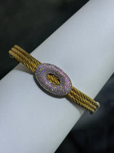 LIV 18k Yellow Gold Stainless Steel With Sterling Silver White Sapphire Pave Halo Design Cable Bangle Bracelet Gift 7" Length