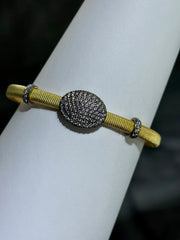 LIV 18k Yellow Gold Sterling Pave White Sapphire Cable Design Hand Made Cuff Bangle Stack Bracelet Gift