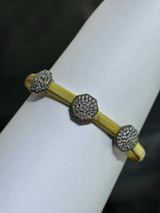 LIV 18k Yellow Gold Sterling Pave White Sapphire Hexagon Halo Cable Design Hand Made Cuff Bangle Stack Bracelet Gift