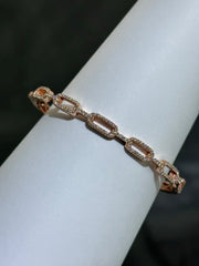 LIV 18k Rose Gold Sterling Pave White Sapphire Link Design Hand Made Stackable Bangle Bracelet Gift