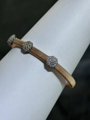 LIV 18k Rose Gold Sterling Pave White Sapphire Hexagon Design Hand Made Stackable Cuff Bangle Bracelet Gift