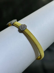LIV 18k Yellow Gold Sterling Pave White Sapphire Hexagon Design Hand Made Stackable Cuff Bangle Bracelet Gift