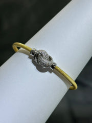 LIV 18k Yellow Gold Sterling Pave White Sapphire Love Knot Halo Design Hand Made Magnetic Lock Bangle Bracelet Gift