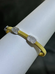 LIV 18k Yellow Gold Sterling Pave White Sapphire Oval Halo Design Hand Made Cable Cuff Bangle Bracelet Gift