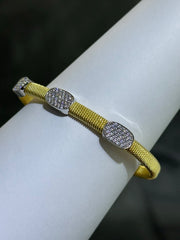 LIV 18k Yellow Gold Sterling Pave White Sapphire Oval Halo Design Hand Made Cable Cuff Bangle Bracelet Gift