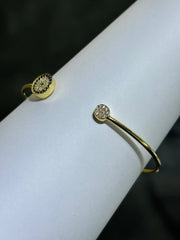 LIV 18k Yellow Gold Sterling Pave Blue & White Sapphire Round Halo Evil Eye Design Hand Made Cable Cuff Bangle Bracelet Gift