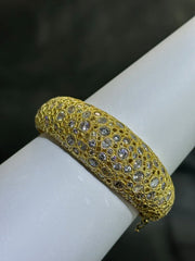 LIV 18k Yellow Gold Sterling White Sapphire Round Halo Chunky Dome Design Hand Made Cable Bangle Bracelet Gift