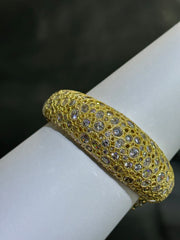 LIV 18k Yellow Gold Sterling White Sapphire Round Halo Chunky Dome Design Hand Made Cable Bangle Bracelet Gift