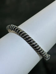 LIV Platinum Sterling Black & White Sapphire Round Cut Twisted Design Hand Made Stackable Bangle Bracelet Gift
