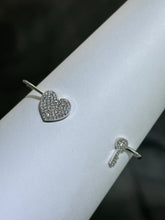 LIV Platinum Sterling Pave White Sapphire Heart & Key Halo Cable Design Hand Made Cuff Bangle Bracelet Gift