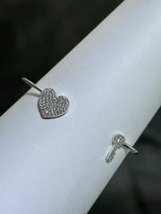 LIV Platinum Sterling Pave White Sapphire Heart & Key Halo Cable Design Hand Made Cuff Bangle Bracelet Gift