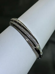 LIV Platinum Sterling Pave Black & White Sapphire Wide Design Hand Made Stackable Bangle Bracelet Gift