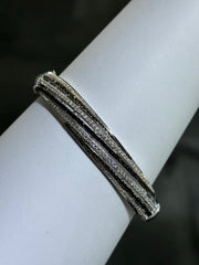 LIV Platinum Sterling Pave Black & White Sapphire Wide Design Hand Made Stackable Bangle Bracelet Gift