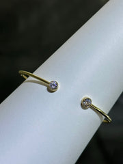 LIV 18k Yellow Sterling Silver Bezel Double Halo Sapphire Unique Design Hand Made Stackable Cuff Bangle Bracelet Gift
