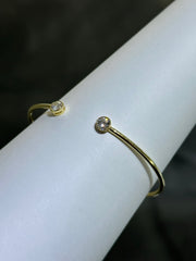 LIV 18k Yellow Sterling Silver Bezel Double Halo Sapphire Unique Design Hand Made Stackable Cuff Bangle Bracelet Gift