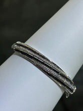LIV Platinum Sterling Silver Pave Black & White Sapphire Wide Swirl Design Hand Made Stackable Bangle Bracelet Gift