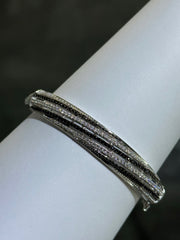 LIV Platinum Sterling Silver Pave Black & White Sapphire Wide Swirl Design Hand Made Stackable Bangle Bracelet Gift