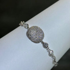 LIV Platinum Sterling Silver Pave White Sapphire Bezel Halo Bean Design Hand Made Stackable Tennis Bracelet Gift