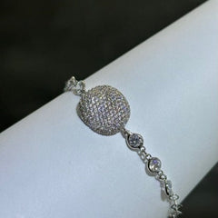 LIV Platinum Sterling Silver Pave White Sapphire Bezel Halo Bean Design Hand Made Stackable Tennis Bracelet Gift