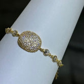 LIV 18k Yellow Gold Sterling Silver Pave White Sapphire Bezel Halo Bean Design Hand Made Stackable Tennis Bracelet Gift