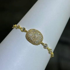 LIV 18k Yellow Gold Sterling Silver Pave White Sapphire Bezel Halo Bean Design Hand Made Stackable Tennis Bracelet Gift