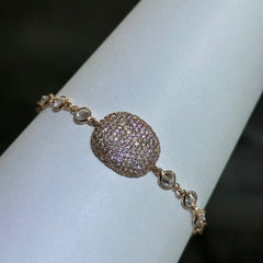 LIV 18k Rose Gold Sterling Silver Pave White Sapphire Bezel Halo Bean Design Hand Made Stackable Tennis Bracelet Gift