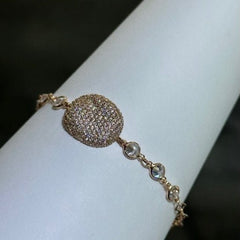 LIV 18k Rose Gold Sterling Silver Pave White Sapphire Bezel Halo Bean Design Hand Made Stackable Tennis Bracelet Gift