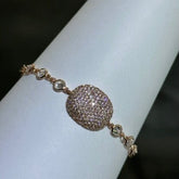 LIV 18k Rose Gold Sterling Silver Pave White Sapphire Bezel Halo Bean Design Hand Made Stackable Tennis Bracelet Gift