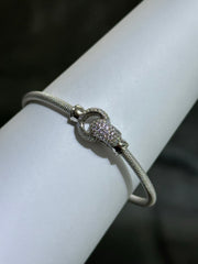 LIV Platinum Sterling Silver Pave White Sapphire Love Knot Halo Interlocking Design Hand Made Stackable Bangle Bracelet Gift