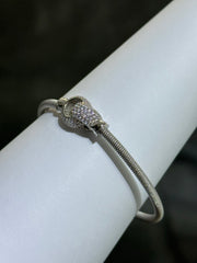 LIV Platinum Sterling Silver Pave White Sapphire Love Knot Halo Interlocking Design Hand Made Stackable Bangle Bracelet Gift